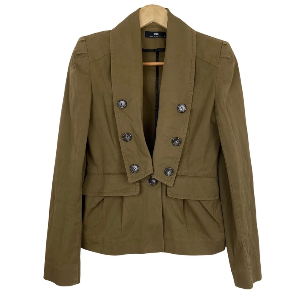 Cue Womens Jacket Khaki Brown Button Up Mid Length Office Work Business Size S 8 - Picture 2 of 9
